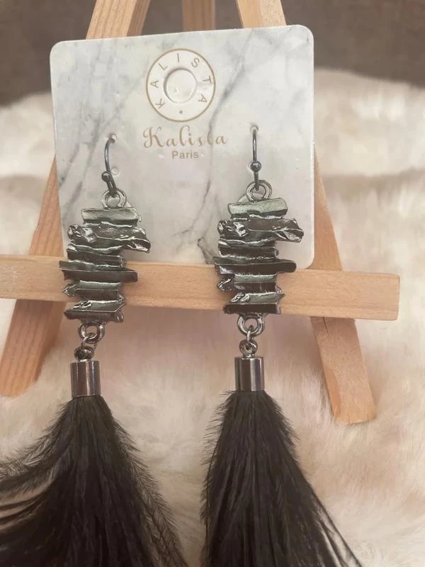 Boucles d’oreilles plumes noires – photo 2